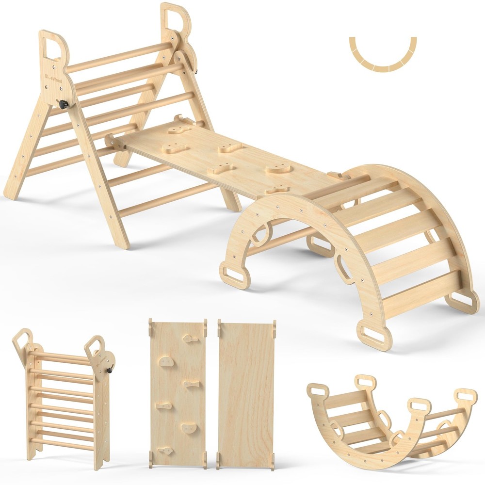 Pikler Triangle Set, Toddler Climbing Toys Indoor 7in1 Foldable