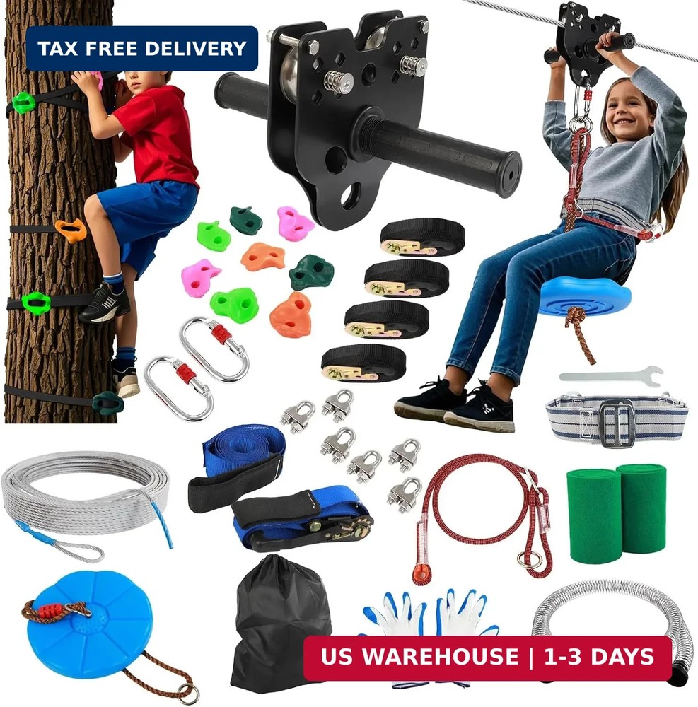 Zipline for Backyard Kids and Adults: 200FT Up to 400 lbs – Updated Removable De