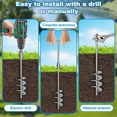 18” Heavy Duty Ground Anchors 10mm Solid Steel with L Bracket, for Trampoline
