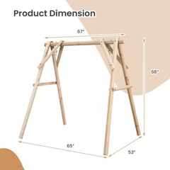 67 In. Pine Natural Wood Patio Swing Frame with Reinforced Bars