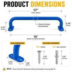 17 Inch Metal Playground Handles Set of 6, Heavy-Duty Climbing Wall Grab Blue