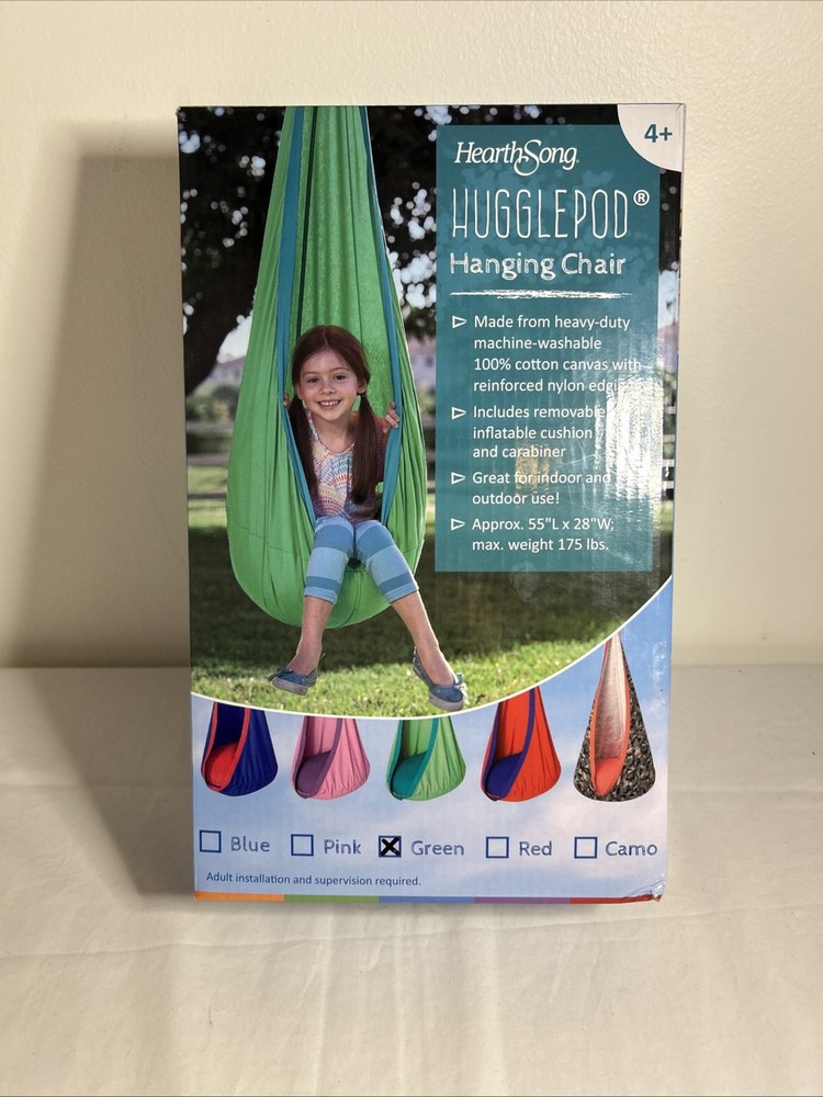 Hearthsong HugglePod Deluxe Kids HangingChair Canvas Cacoon Indoor Outdoor Green