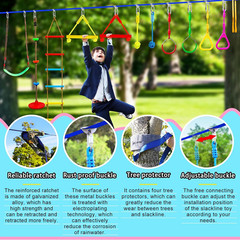 Ninja Warrior Obstacle Course for Kids – 12 Accessories & Slackline Set