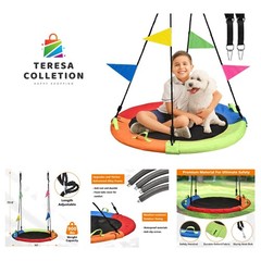 Durable 40-Inch Multicolor Saucer Swing – Complete with Flags & Easy to Assemble