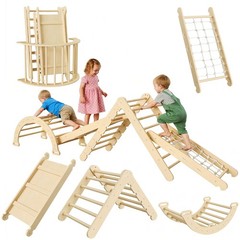 8-in-1 Wooden Climbing Toy Foldable Arch Ladder Ramp Indoor Frame for Toddlers