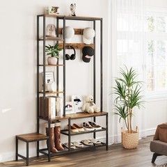 Espelism Hall Tree with Shoe Storage Bench Coat Rack with 7 Hooks Interchange…