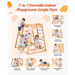 Uimoso 7-in-1 Wooden Indoor Jungle Gym Playground for Children