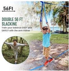 Warrior Obstacle Course for Kids, 56ft Slackline Kit with 8 Ninja Accessories(B)
