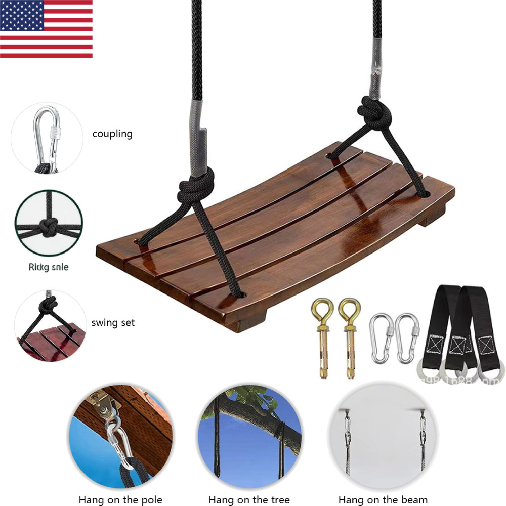 Wooden Swing Seat Nostalgic Outdoor Wood Swing for Kids Tree Swing for Adults