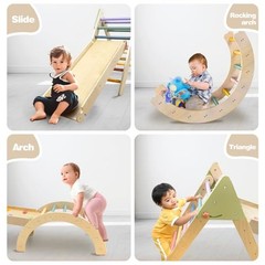 Foldable Pikler Triangle Climbing Toy with Slide for 5-IN-1 Climbing Toy