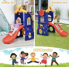 Costway 6-in-1 Freestanding Kids Slide w/ Basketball Hoop Play Climber Slide Set