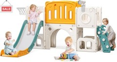8 in1 Toddler Slide Kids Climber Slide with Storage Space Indoor Playset Orange
