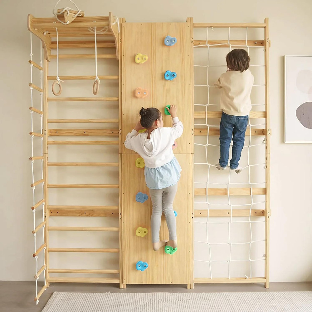Walnut 9-in-1 Swedish Ladder Wall Gym Set for Home Fitness and Fun