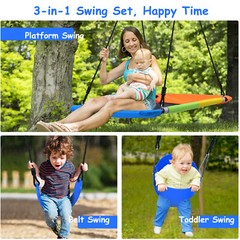 4 IN1 Heavy Duty Metal Swing Set Kids Backyard Playset with 3 Swings for Outdoor