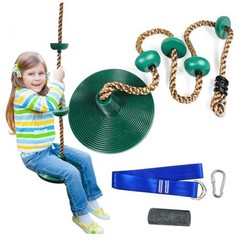 Tree Swing for Kids,Climbing Rope with Platforms,Disc Swing Seat Set Green