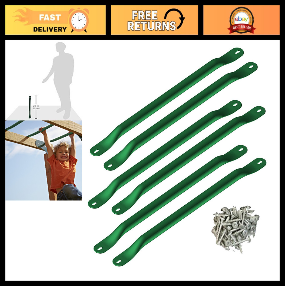 Metal Monkey Bars with 6 Rungs, Heavy-Duty Playground Equipment, Green Color