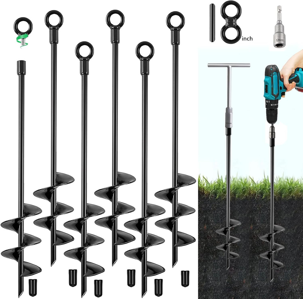 Ground Anchors Screw In, 18 Inch Heavy Duty Swing Set Ground Anchor Kit 6 Pack,