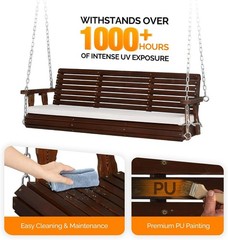 Rustic 880 LBS Wooden Porch Swing – Comfortable & Ergonomic Design for Outdoors