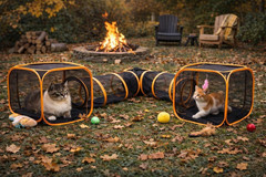 Outdoor Cat Tunnel Playset with Pop-Up Cubes & Tent – Portable Mesh Cat Playpen