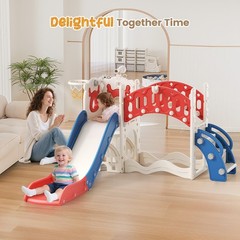 10 in1 Toddler Slide Indoor Outdoor Playground w/ Slide, Climber,Basketball Hoop