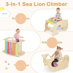 7-in-1 Indoor Gym Toddler Playground Wooden Climbing Kids Toys W/Reversible Ramp