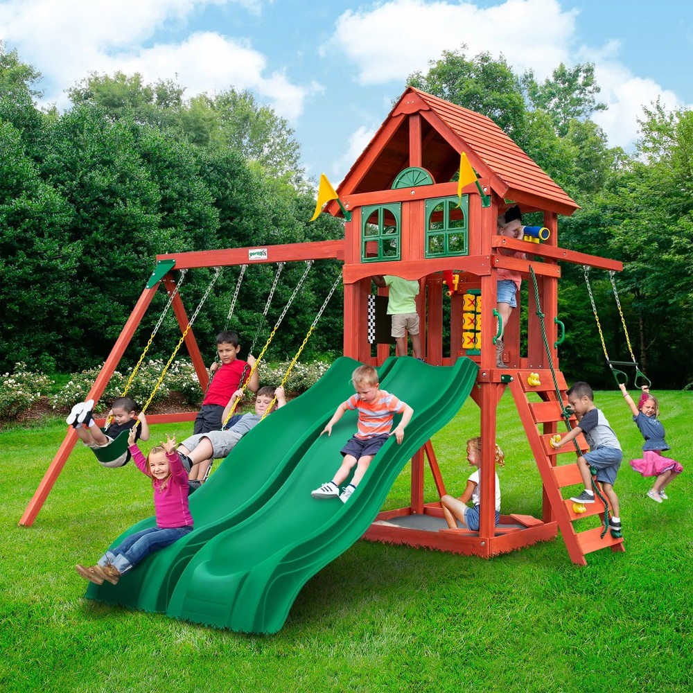 SWING SET PLAYSET OUTDOOR PLAYGROUND WOODEN BACKYARD EQUIPMENT CHILDREN PLAY NEW