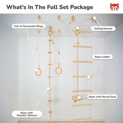 Kids Climbing Ropes Set Ceiling Mounted Swing Rings Ladder Indoor Play Gym
