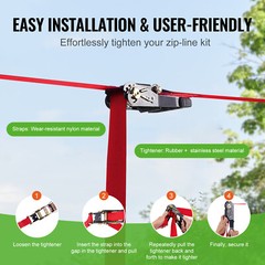 VEVOR 65 ft Zip Line Kit for Kids Adult Trolley Slackers Zipline Up to 500 lb