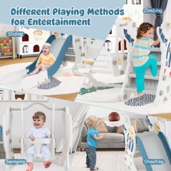 4-in-1 Toddler Climber Slide Set Kids Slide and Swing Set With Basketball Hoop