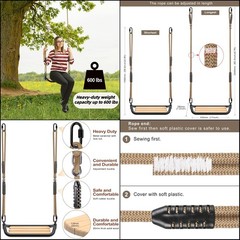 Outdoor Wooden Swing Seat w/ Steel Frame Rope Kids Adults Backyard Use