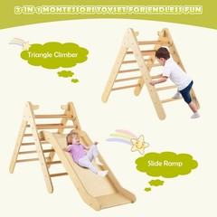Climbing Toy Set Triangle Climber w/ Climbing Ladder & Sliding Ramp Natural