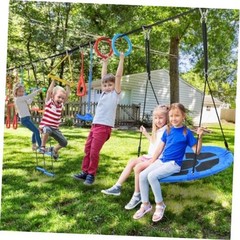 65 ft Ninja Warrior Obstacle Course for Kids with Saucer Tree Swing | ASTM