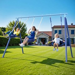3-in-1 Swing Set for Backyard for Kids 3-8, 550lbs, Heavy Duty Metal A Blue