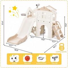 8 in 1 Toddler Slide Indoor Playground Kids Slide Set Basketball Hoop Climber