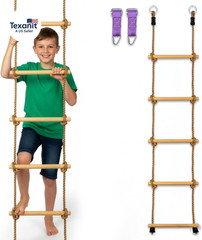 Wooden Rope Ladder for Kids – 6Ft Outdoor Climbing Ladder with Real Wood Rungs,