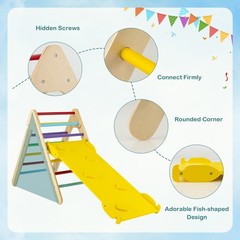 3-in-1 Wooden Climbing Triangle Set Triangle Climber w/ Ramp Multi-color