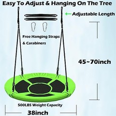 40 Inch Saucer Tree Swing Set for Kids Adults 500lb Weight Capacity Green