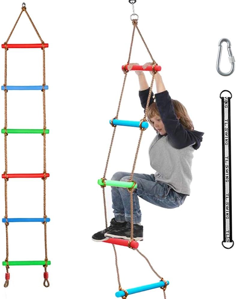 Climbing Rope Ladder Kids Tree Swing W/ Hanging Strap Indoor & Outdoor Backyard
