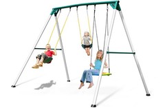 700lbs Heavy Duty 9.5ft Metal Frame Swing Set Backyard Kids Adult with 3 Swings
