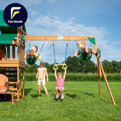 Backyard Discovery Belmont Cedar Wood Swing Set with Wave Slide Play Deck Rock