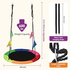 Tree Swing, 40 Inch Saucer Swing for Kids, 600lbs Weight Capacity, with