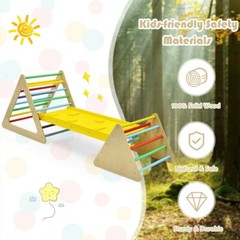 3-in-1 Kid Climbing Ladder Set 2-Triangle Climber W/ Ramp Sliding Wooden Playset