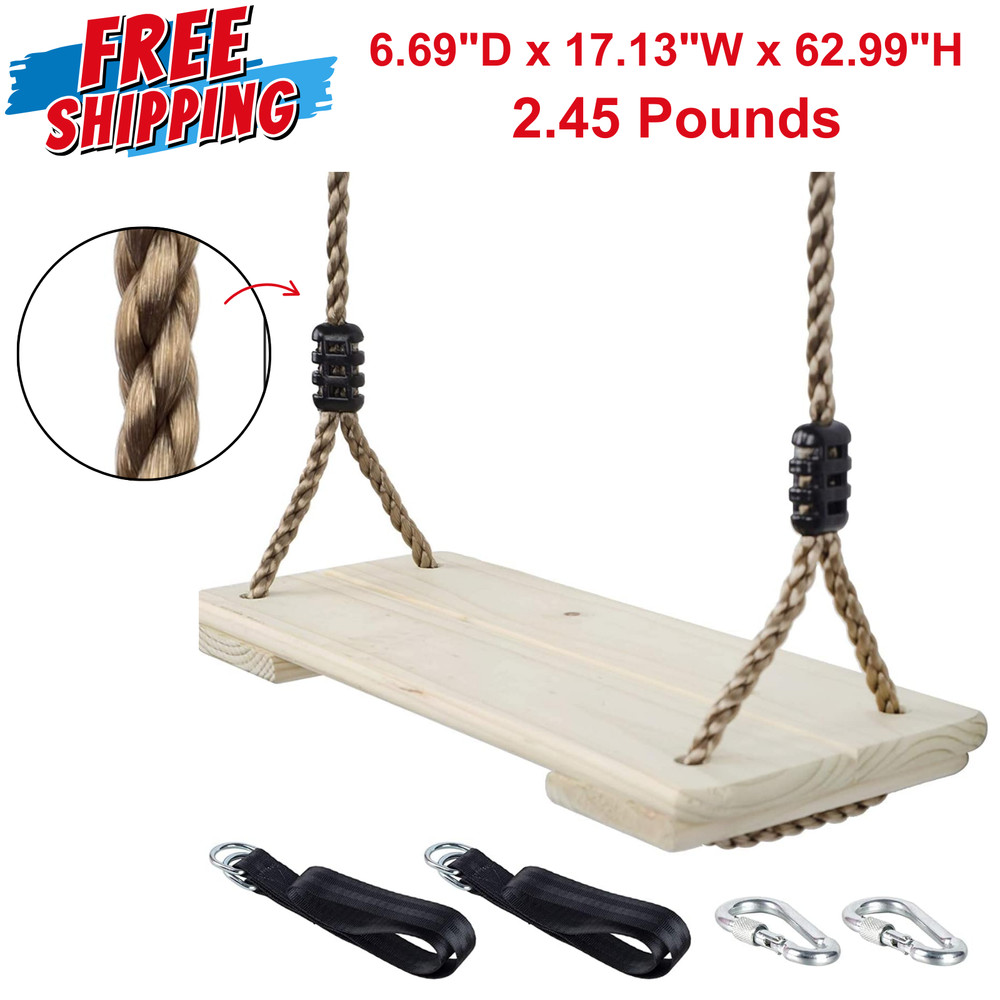 Wooden Swing Seat Hanging, Nostalgic Outdoor for Kids, Adults Height Adjustable