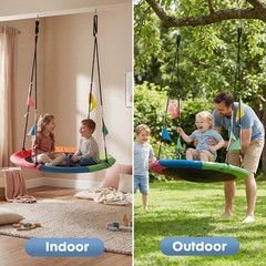 DUMOS 40″ Rainbow Saucer Tree Swing, HD Waterproof, Kids/Adults, Adj Ropes
