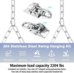 Heavy Duty Porch Swing Hanging Kit W/ Y-Chain & 360° Swivel Hangers 1500Lbs