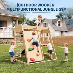 6-in-1 Indoor Playground Jungle Gym Kids Climbing Toys Wooden Climber Playset