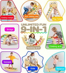 9-in-1 Montessori Climbing Toy for Toddlers, Foldable Wooden Indoor Jungle Gym