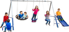 Free N Swing – 7 User / 5 Station Swing Set, Outdoor for Kids with 5′ Slide. Eas