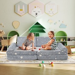 8 Pieces Modular Kids Play Couch Glow in Dark Toddler Sectional Sofa Gray Foam
