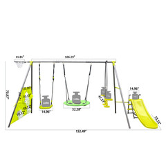 6 Function Swing Set w/ Net Swing, Slide, Hoop, 440 lbs, Green